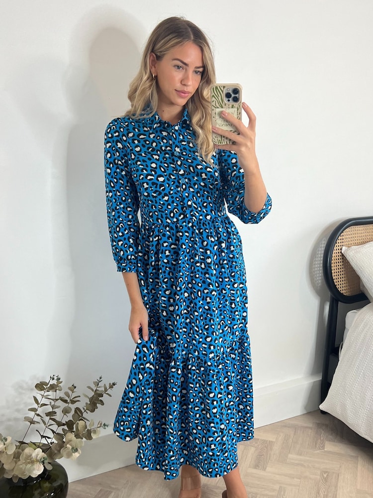 Style Cheat Blue Elena Shirt Tiered Midi Dress - Image 1 of 4 Style Cheat Blue Elena Shirt Tiered Midi Dress - Image 1 of 4
