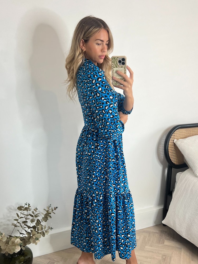 Style Cheat Blue Elena Shirt Tiered Midi Dress - Image 2 of 4 Style Cheat Blue Elena Shirt Tiered Midi Dress - Image 2 of 4