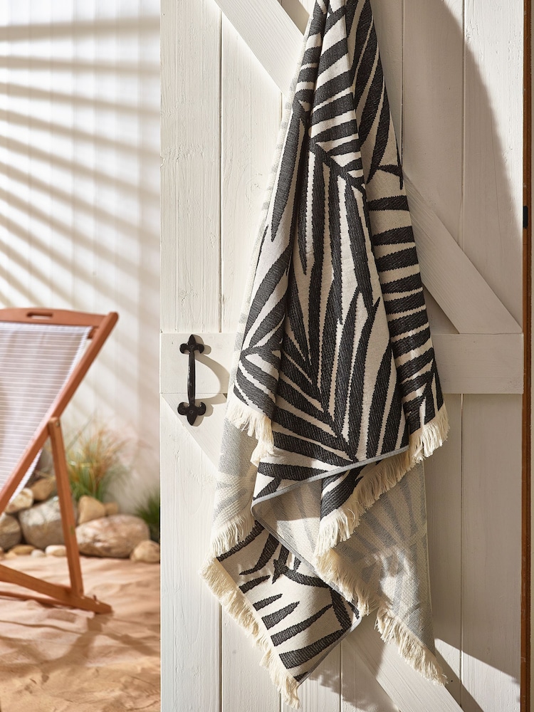 Monochrome XL Lightweight Leaf 100% Cotton Beach Towel - Image 1 of 3
