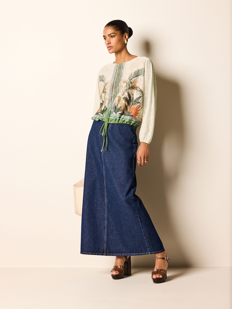 Tropical Print Long Sleeve Trim Blouse - Image 2 of 5