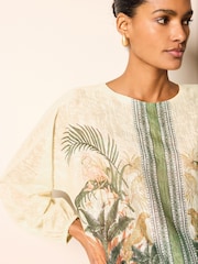 Tropical Print Long Sleeve Trim Blouse - Image 3 of 5