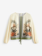 Tropical Print Long Sleeve Trim Blouse - Image 4 of 5