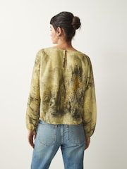 Green Scenic Print Long Sleeve Trim Blouse - Image 2 of 6