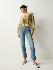 Green Scenic Print Long Sleeve Trim Blouse - Image 3 of 6