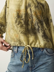 Green Scenic Print Long Sleeve Trim Blouse - Image 4 of 6