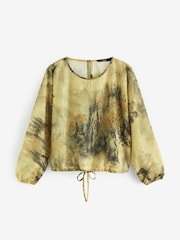 Green Scenic Print Long Sleeve Trim Blouse - Image 5 of 6