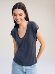 Charcoal Grey Premium Modal Rich Short Sleeve Scoop Neck T-Shirt - Image 1 of 6