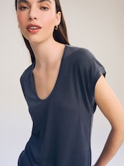 Charcoal Grey Premium Modal Rich Short Sleeve Scoop Neck T-Shirt - Image 4 of 6
