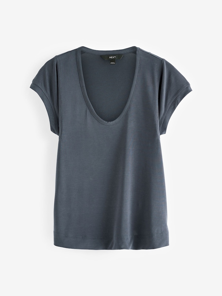 Charcoal Grey Premium Modal Rich Short Sleeve Scoop Neck T-Shirt - Image 5 of 6