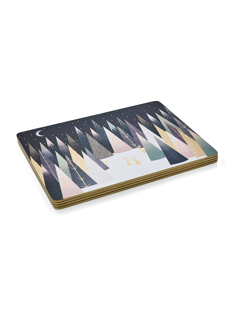 Portmeirion Set of 4 Blue Sara Miller Frosted Pines Christmas Placemats - Image 5 of 5