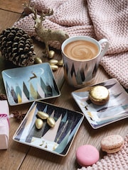 Portmeirion Blue Sara Miller Frosted Pines 3 Square Dishes - Image 1 of 6