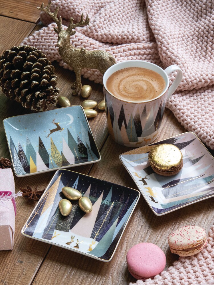 Portmeirion Blue Sara Miller Frosted Pines 3 Square Dishes - Image 1 of 6