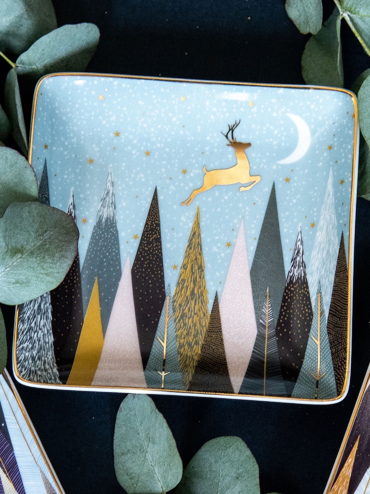 Portmeirion Blue Sara Miller Frosted Pines 3 Square Dishes - Image 2 of 6