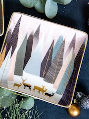 Portmeirion Blue Sara Miller Frosted Pines 3 Square Dishes - Image 3 of 6