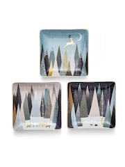 Portmeirion Blue Sara Miller Frosted Pines 3 Square Dishes - Image 5 of 6