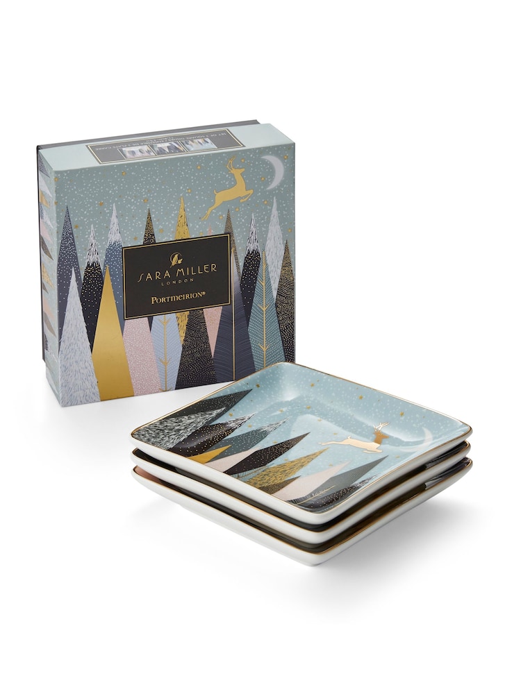 Portmeirion Blue Sara Miller Frosted Pines 3 Square Dishes - Image 6 of 6