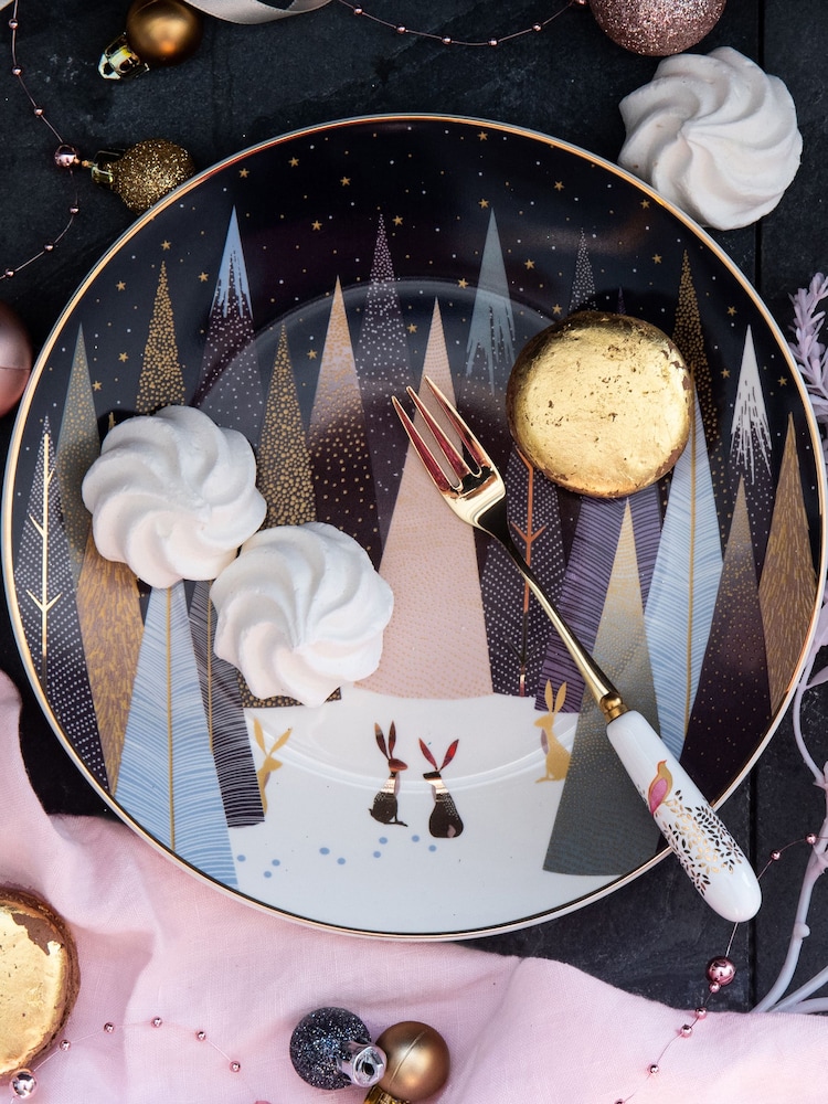 Portmeirion Blue Sara Miller Frosted Pines Set of Four Side Plates - Image 1 of 6