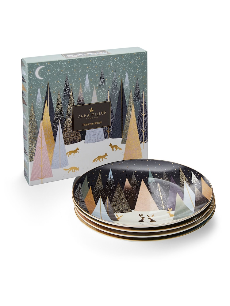 Portmeirion Blue Sara Miller Frosted Pines Set of Four Side Plates - Image 6 of 6