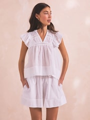 Weiß - Kurzes Pyjamaset aus leichter Baumwolle - Bild 3 von 10
