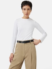 Jigsaw White Long Sleeve 100% Cotton Top - Image 1 of 7