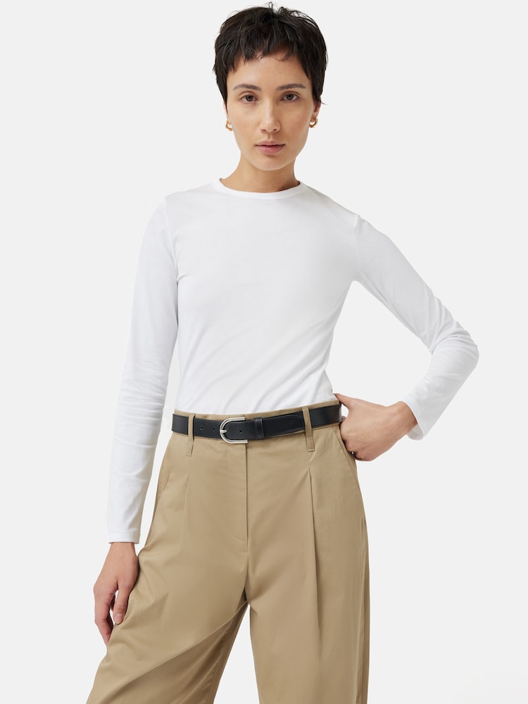 Jigsaw White Long Sleeve 100% Cotton Top - Image 1 of 7