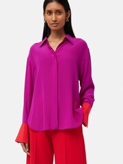 Jigsaw Pink Silk Relaxed Contrast Shirt - Image 1 of 5