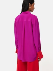 Jigsaw Pink Silk Relaxed Contrast Shirt - Image 2 of 5