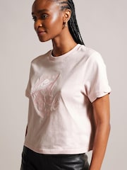 Ted Baker Pink Marelll Branded Cotton T-Shirt - Image 1 of 6