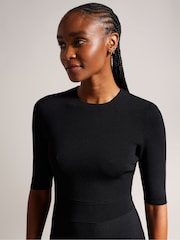 Ted Baker Black Fit And Flare Josafee Knitted Dress - Image 4 of 6