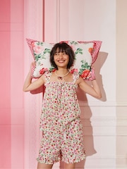 Cath Kidston Ecru/Pink Floral Strappy 100% Cotton Pyjamas Shorts Set - Image 9 of 17