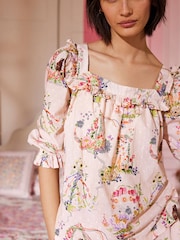 Cath Kidston Ecru Floral Ruffle Edge 100% Cotton Pyjamas Shorts Set - Image 5 of 12