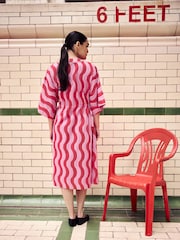 Cath Kidston Pink/Red Swirl Print 100% Cotton Kaftan Dress - Image 10 of 12