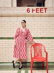 Cath Kidston Pink/Red Swirl Print 100% Cotton Kaftan Dress - Image 2 of 12