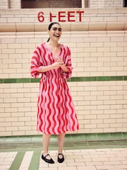 Cath Kidston Pink/Red Swirl Print 100% Cotton Kaftan Dress - Image 3 of 12