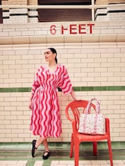 Cath Kidston Pink/Red Swirl Print 100% Cotton Kaftan Dress - Image 5 of 12