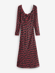 Schwarz/Blumenmuster - Langärmeliges Midikleid mit geradem Halsausschnitt - Bild 5 von 6