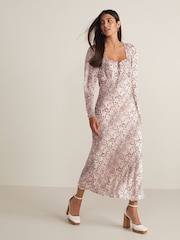 Rosa, Schlangenmuster - Langärmeliges Midikleid mit geradem Halsausschnitt - Bild 1 von 6