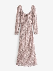 Rosa, Schlangenmuster - Langärmeliges Midikleid mit geradem Halsausschnitt - Bild 5 von 6