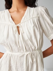 White Tie Front Tiered Textured Short Sleeve Blouse - Image 3 of 6