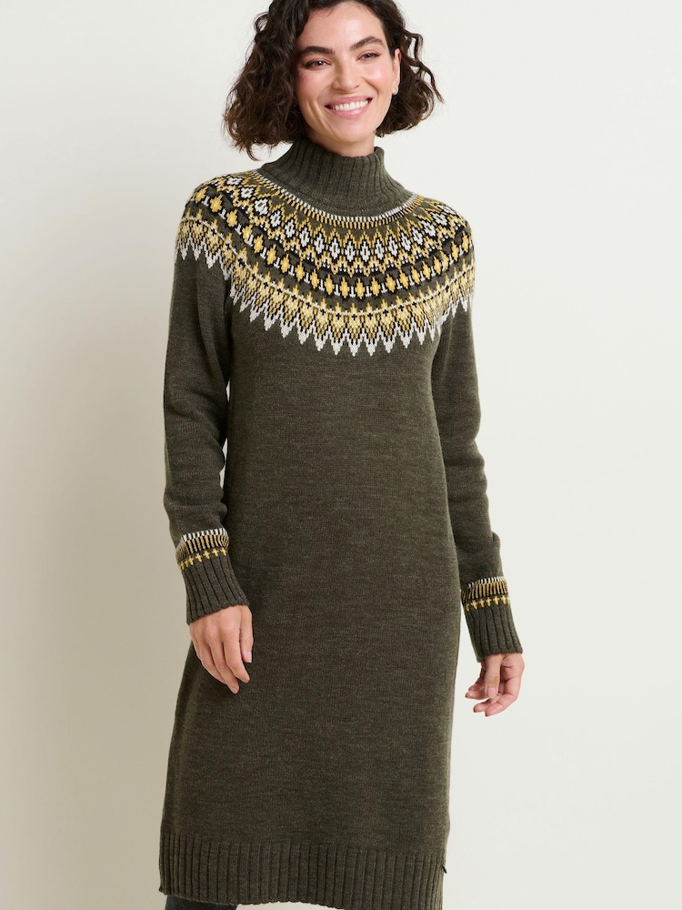 Brakeburn Green Roll Neck Knitted Dress - Image 1 of 4