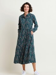 Brakeburn Blue Leopard Spot Midaxi Shirt Dress - Image 1 of 4