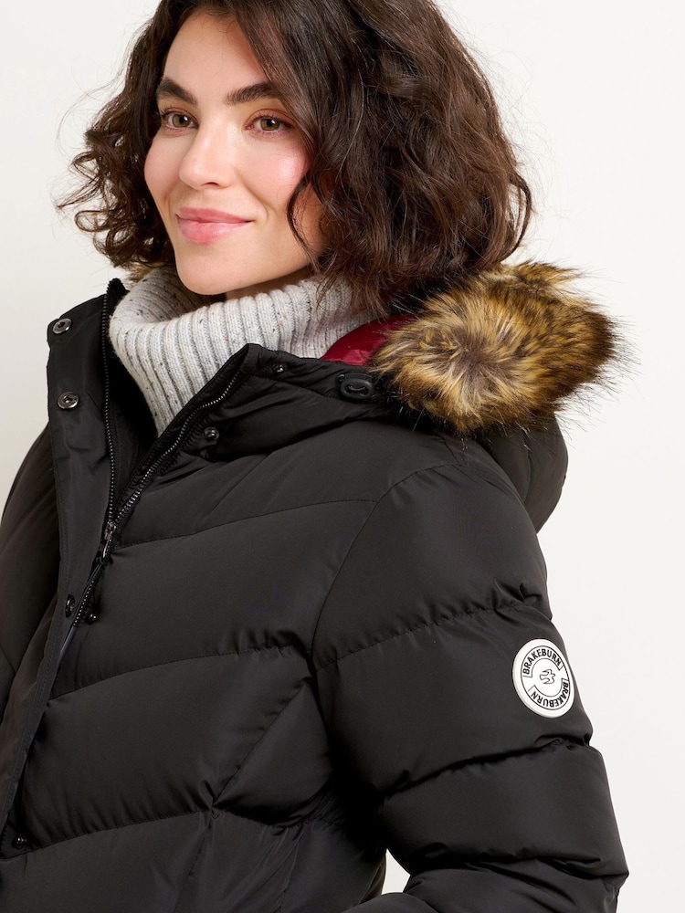 Brakeburn Black Slim Longline Puffer Coats - Image 5 of 5