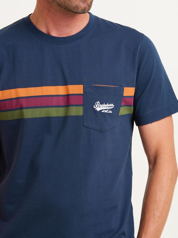 Brakeburn Blue Chest Stripe T-Shirt - Image 4 of 4