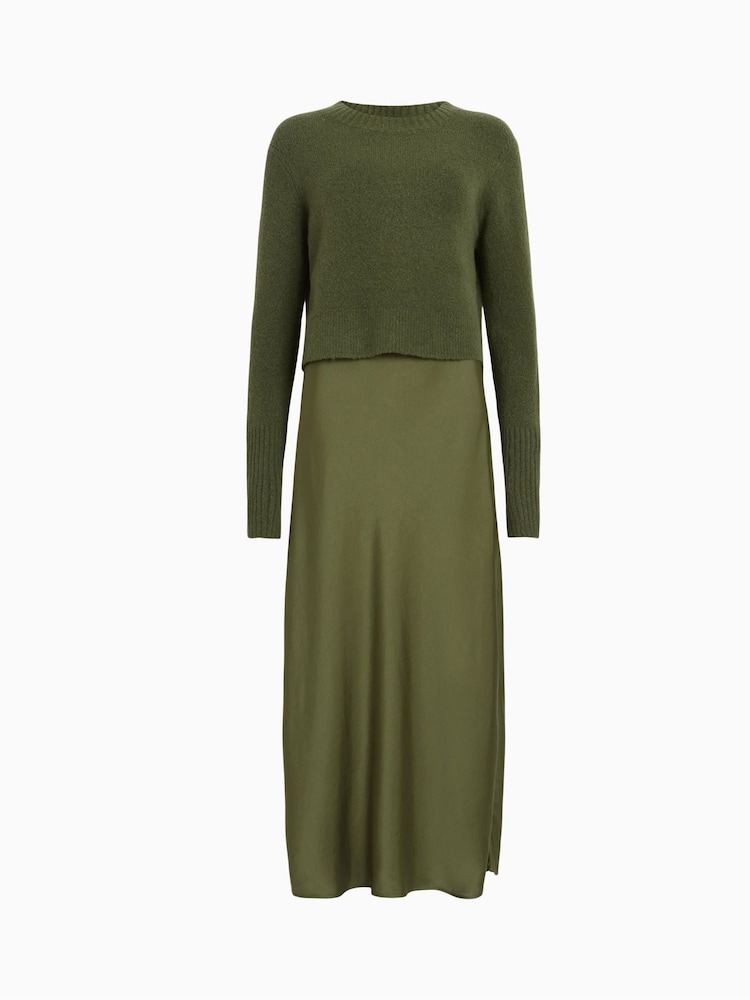 AllSaints Green Tierny Crew Neck Dress - Image 8 of 8