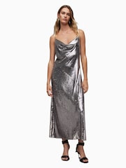 AllSaints Grey Hadley Sequin Dress - Image 1 of 6