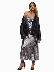 AllSaints Grey Hadley Sequin Dress - Image 3 of 6