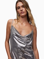 AllSaints Grey Hadley Sequin Dress - Image 5 of 6