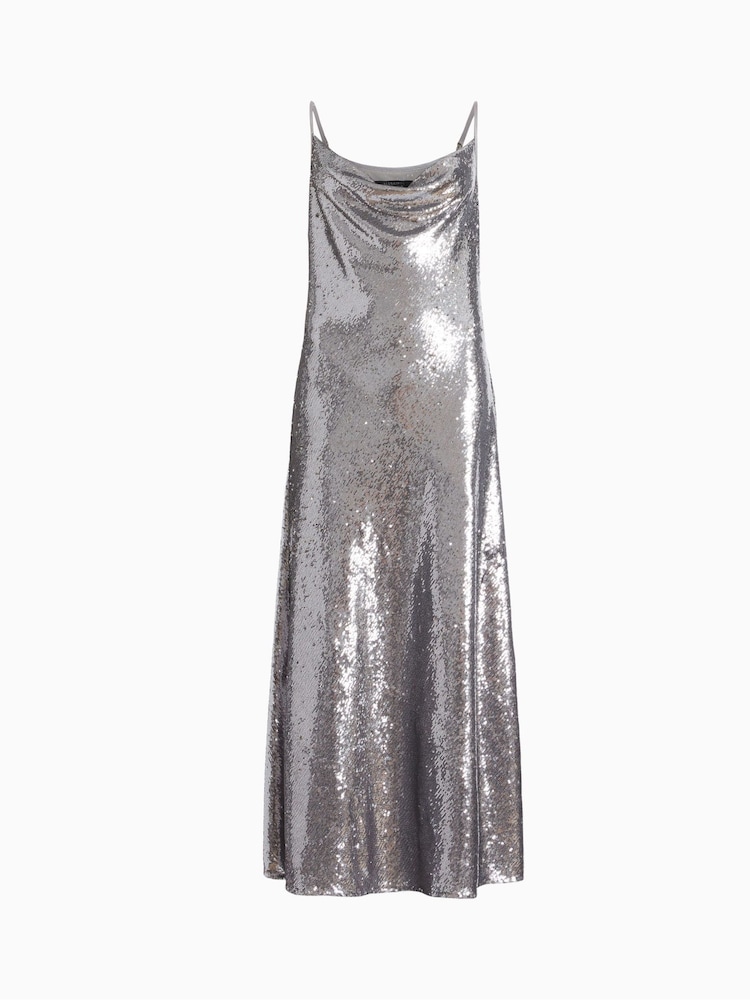 AllSaints Grey Hadley Sequin Dress - Image 6 of 6