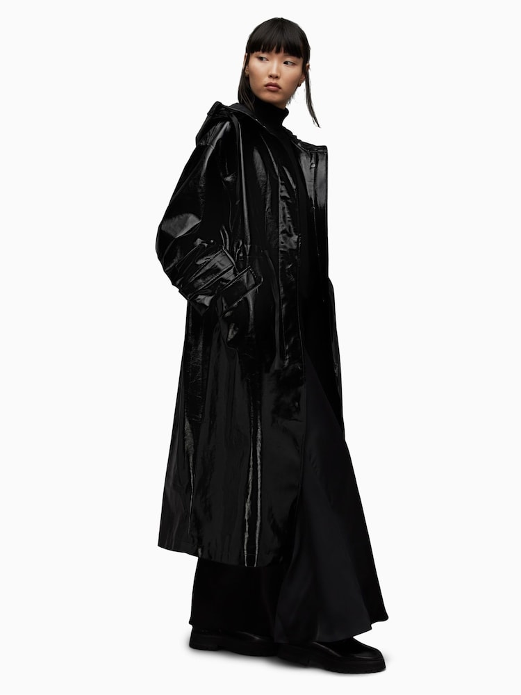 AllSaints Black Erna Trench Coat - Image 1 of 7