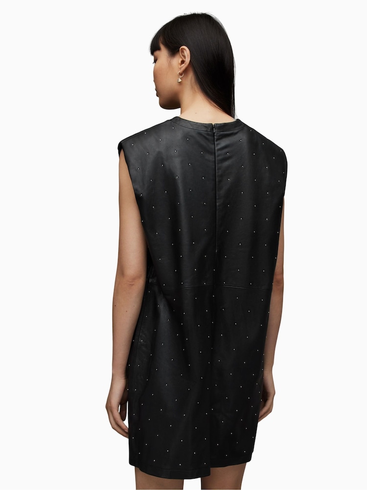 AllSaints Black Pinstud Mika Dress - Image 2 of 6